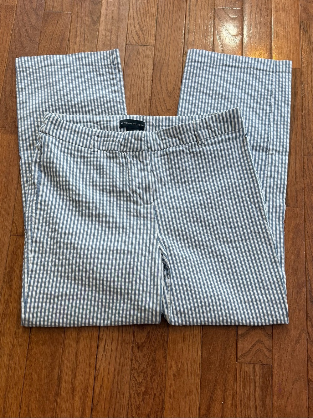 Adrienne Vittadini Blue & White Seersucker Straight-Leg Trousers